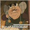 grey_gazania: the triplets of belleville's madame souza dressed as a mechanic and holding a wrench with text: souzamouse (fripée comme une triplette de belleville)