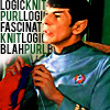 grey_gazania: star trek's spock knitting with text: logic knit purl logic fascinating knit logic blah purl (most illogical)