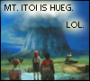 wasuremono: Ninten, Loid, and Ana from Mother (Earthbound Zero) stare up at a huge mountain. Caption: "Mt. Itoi is hueg. Lol." (mt. itoi)