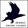 mayhap: flying raven with text argent, raven volant (raven volant)