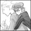 pishirogane: Art by: サヤマユキヒロ ([Kanji] Hug attempt)