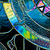 juniperphoenix: Detail of a stained-glass door with a primarily blue, geometric design (Door 1)