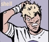 umbo: Hawkeye with bandages, scratching his head (Hawkguy scratching head)