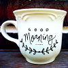 cadenzamuse: A white teacup with "Good morning" decorated on it (morning cup)