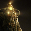 alpha_theta: Theta with his lamps and viewport glowing into darkness (In the depths)