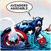 dancesontrains: Art of Captain America in a body of water, saying 'Avengers Assemble.' (Captain America in water)