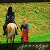 frayadjacent: Xena and Gab walking/riding away together, text says "Journeys" (Xena: Journey)