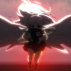 clumsyangel: Kanade crossing her arms in front of her, bladed gauntlets hiding her hands and wings spread as she soars. (Ｄａｙ　Ｇａｍｅ)