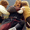 thingswithwings: boromir being tickled by hobbits (lotr - boromir being hugged and tickled)