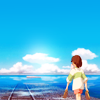 wistfuljane: chihiro from sprited away walking toward the train station in the river (Default)
