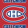 catechism: logo of the montreal canadiens against a red backdrop. text says 'catechism' in blue at the top and bottom. (habs)