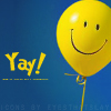 shirasade: balloon with a happy face; text: yay! (yay!)
