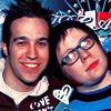 shirasade: fall out boy: patrick leaning his head against pete's shoulder, with a little heart drawn on it (fob - *heart* (pete/patrick))
