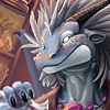 monsterboy: A blue dragon alchemist smiling as he pours liquid from a flask. (dragon alchemist)