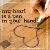 phinnia: writing a rumi quote on a desk (rumi/heart is a pen in your hand)