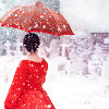 tei: Woman in red dress in the snow. (DW: Red/White)