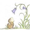 kendermaus: house mouse designs, mouse under blue flower, mouth open waiting for a dew drop to fall from the flower into it's mouth (Default)