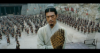 madimpossibledreamer: Zhuge Liang standing with his fan, looking peaceful.  Army in background. (peace)