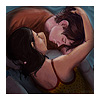 snickfic: digital painting of Gen and Jared curled up on bed in PJs (Jared/Gen)