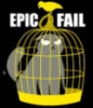 amycat: T-shirt graphic: Cat in birdcage with sneering bird atop it. (EpicFAIL!)