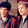 winkingstar: Arthur with his arm on Merlin's shoulder (Merlin BBC) with a heart between them. ([Merlin] hearts)