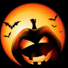 james: Jack o Lantern in front of a yellow moon with bats (halloween_jackolantern with moon)