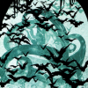 nightmachinery: In blue, the hazy image of monstrous tentacles with a swarm of bats in the foreground (Gen - Bats and Monsters)