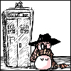 jennaria: cartoon bunny, standing by the TARDIS, looking confused (Bunny- whowhatnow?)