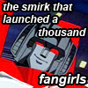 katarik: G1 TRANSFORMERS, Starscream smirking, text smirk that launched a thousand fangirls (And burnt the topless towers of Iacon)