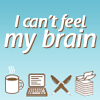 actionreaction: mini icons of coffee, computer, pens and paper. text: can't feel my brain ([writing] can't feel my brain)