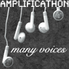 winkingstar: Earbuds with text "Amplificathon / many voices". ([Misc] amplificathon many voices)