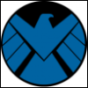 plum177: Current Marvel SHIELD logo. Blue Bird shape on black circle. On white background. (AoS - SHIELD)