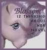vass: My Little Pony, caption "Blossom is thinking about her novel" (NaNoWriMo)