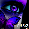 meglw0228: an eye with purple makeup and a butterfly underneath with my name (random-eye butterfly)