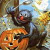 zeetee: Grover scooping pumpkin guts out of a jack o' lantern, hitting oscar and /the freaking moon/ (spooky)