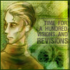 clare_dragonfly: drawing of a man in a brown turtleneck, looking away, text: time for a hundred visions and revisions (Writing: visions and revisions)