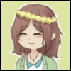 lemsters: A drawing of a girl with shoulder length brown hair, a yellow flower crown, and a blue, green and white shirt. (Default)