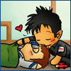 cesare: A cute cartoon of John Sheppard kissing a sick Rodney McKay (sga - j&r - sleepy rodney kiss by chkc)