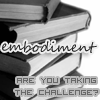 embodiment_dw: A stack of books with black covers, with grey text reading 'embodiment - are you taking the challenge?' (default)