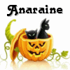 anaraine: Two black cats blinking their eyes while they sit inside a jack-o-lantern, with the name "Anaraine" on the top. ([default] pumpkin kitties)