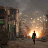 kohikari: a woman walking down a street, limned by an electrical explosion (kaerimichi)