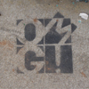 hrafn: stencil of OMG! spraypainted on sidewalk (omg)