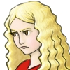winnocspet: a child with curly blond hair and a loose red shirt, frowning (frownyface)