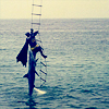 beachlass: batman hanging from a ladder, shark attached (shark)