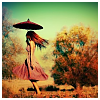 alee_grrl: Girl in a red sundress holding a parasol and walking through the forest (Whimsy)