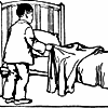 bitesizedcleaning: A black and white drawing of a person making a bed. (Default)