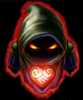 azurelunatic: Cloaked figure with glowing eyes appears out of the darkness, haloed in red, holding a heart. (weak magic)