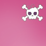 eevilalice: skull and crossbones with a pink bow in the upper right corner on a pink background (Feminist skull and crossbones)