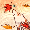 smillaraaq: Okami -- wolf!Amaterasu with falling maple leaves (Okami kaede)