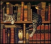 merseine: A painting of a mackerel tabby asleep on a book case. (Frederick the Literate)